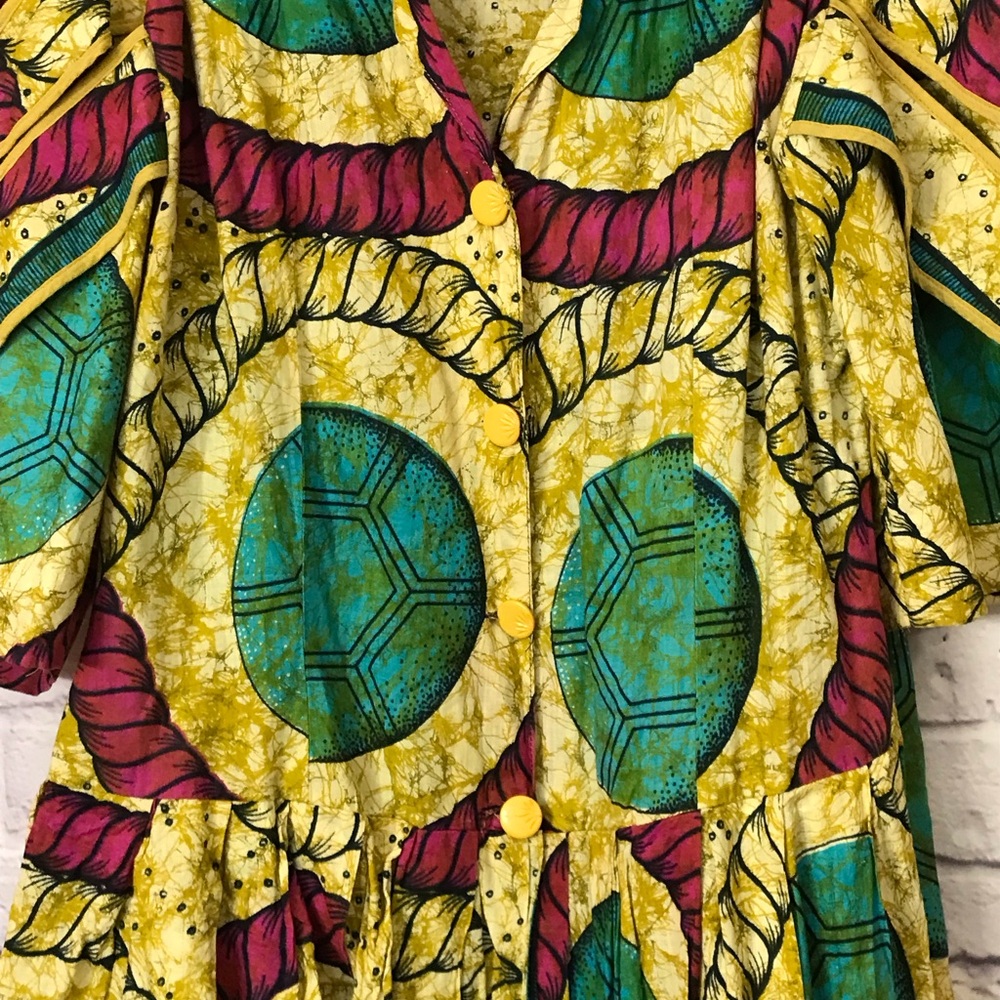 P0016. Vintage African Print Vibrant Patterned Top, Skirt and Headwrap - Picture 2 of 3